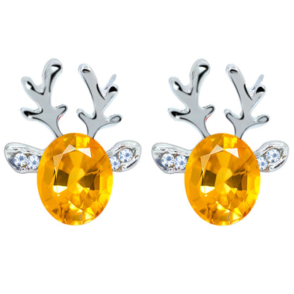 Yellow Cubic Zirconia Reindeer Stud Earrings for Women Christmas Holiday Studs Brass by Ginger Lyne - Yellow