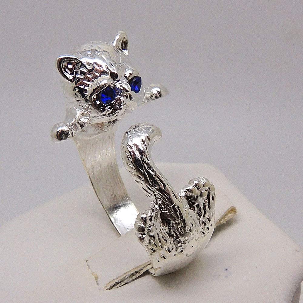 Fluffy Grumpy Cat Wrap Ring Silver Plated Girls or Womens Ginger Lyne Collection