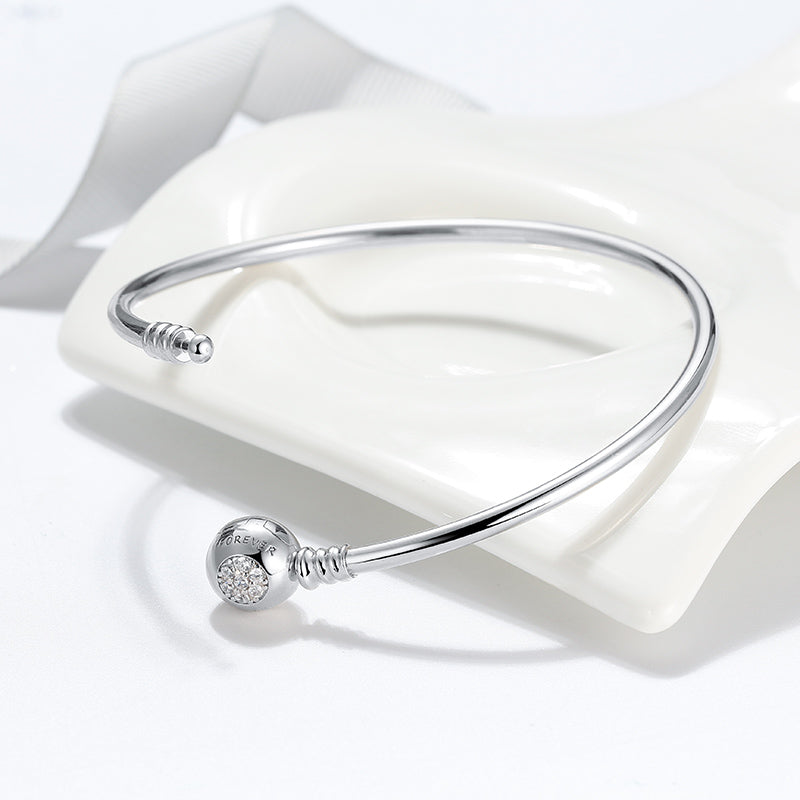 Snake Chain Charm Bracelet Sterling Silver Cz Love Clasp Ginger Lyne Collection - 21cm Solid