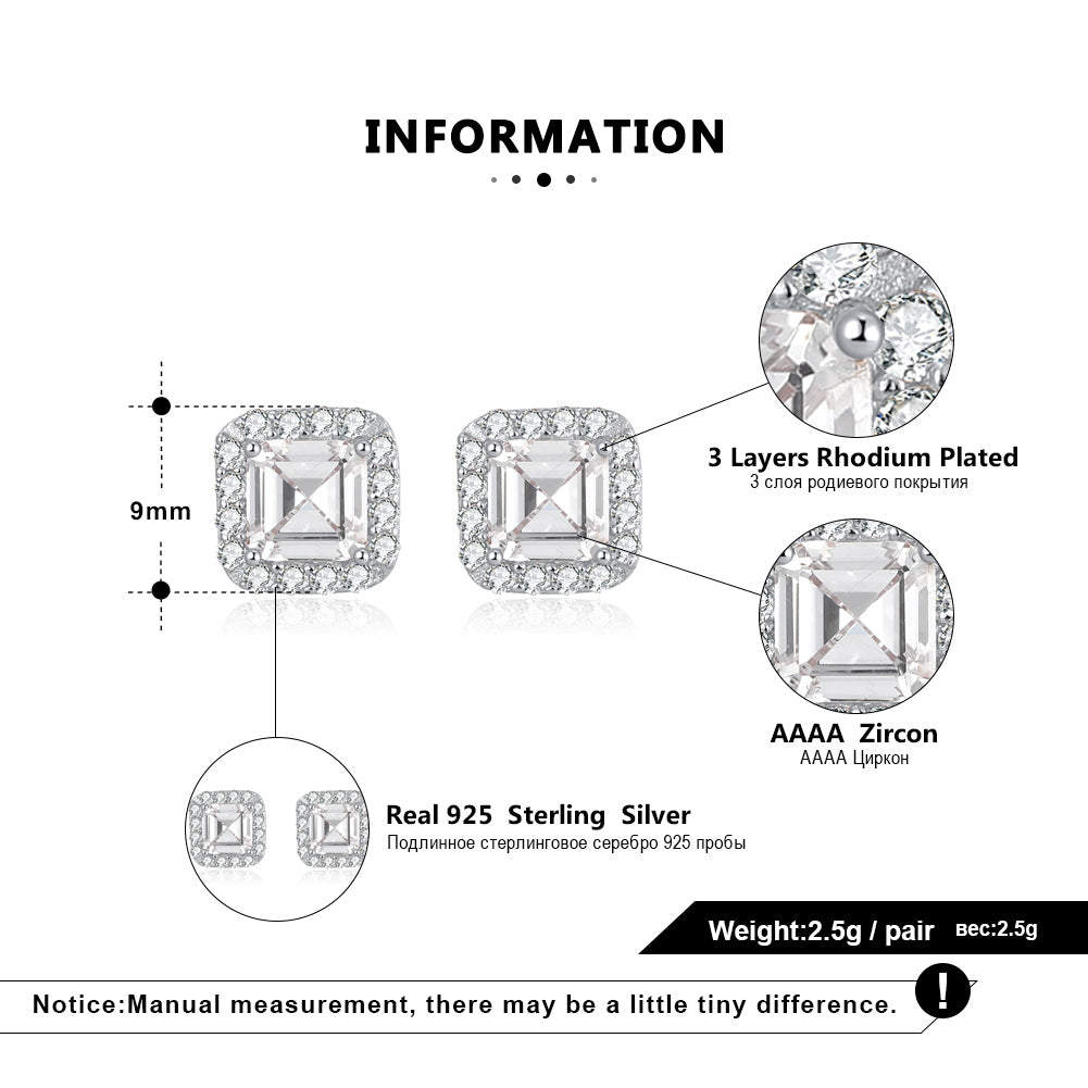 Square Halo Stud Earrings for Women Clear Cz Sterling Silver Womens Ginger Lyne Collection - Rose Gold