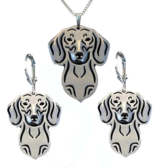 Dachshund Dog Sterling Silver Earrings Necklace Set Women Ginger Lyne Collection