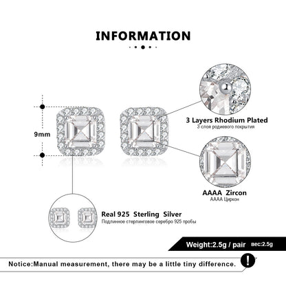 Square Halo Stud Earrings for Women Clear Cz Sterling Silver Womens Ginger Lyne Collection