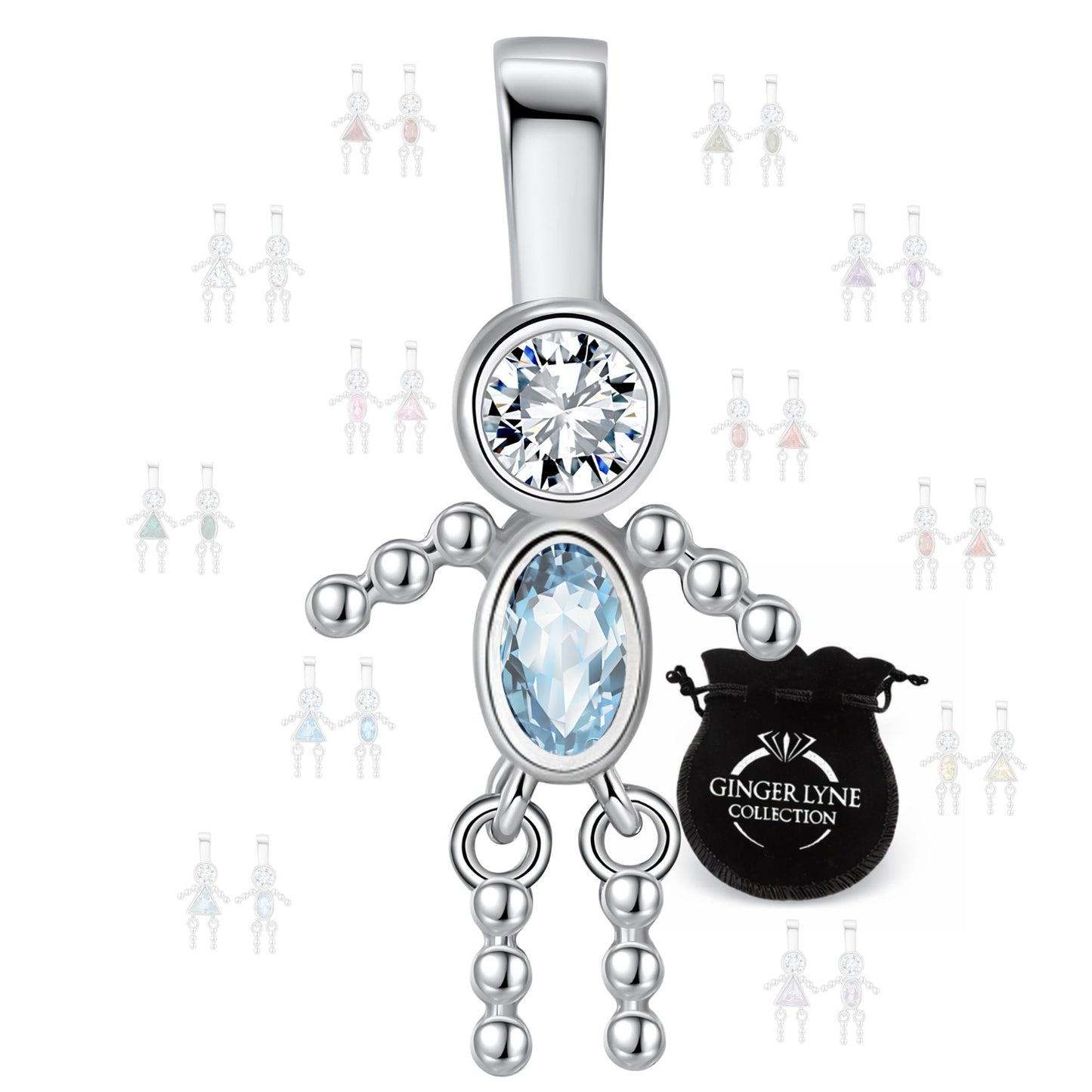 GingerLyneBoyKidBirthstonePendantCharmsCubicZirconiaSterlingSilverBabyforFamilyTreeNecklaceGiftforMomorGrandma_BoyMarch-1