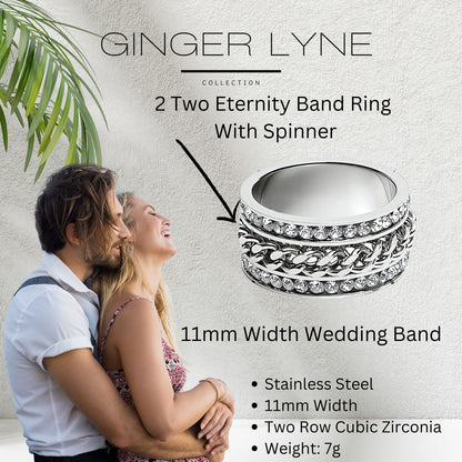 TwoRowCZEternityRingforWomenwithSpinnerStainlessSteel11MMWideBandGingerLyne_Silver-3