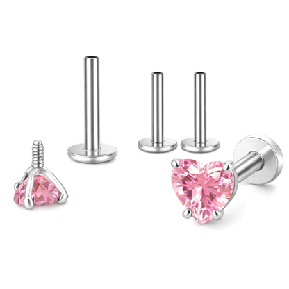 SmallHeartCZSolitaireFlatBackStudEarringsBodyPiercingsbyGingerLyne2SetsPost6mm8mmIncluded_5mm-Pink-1