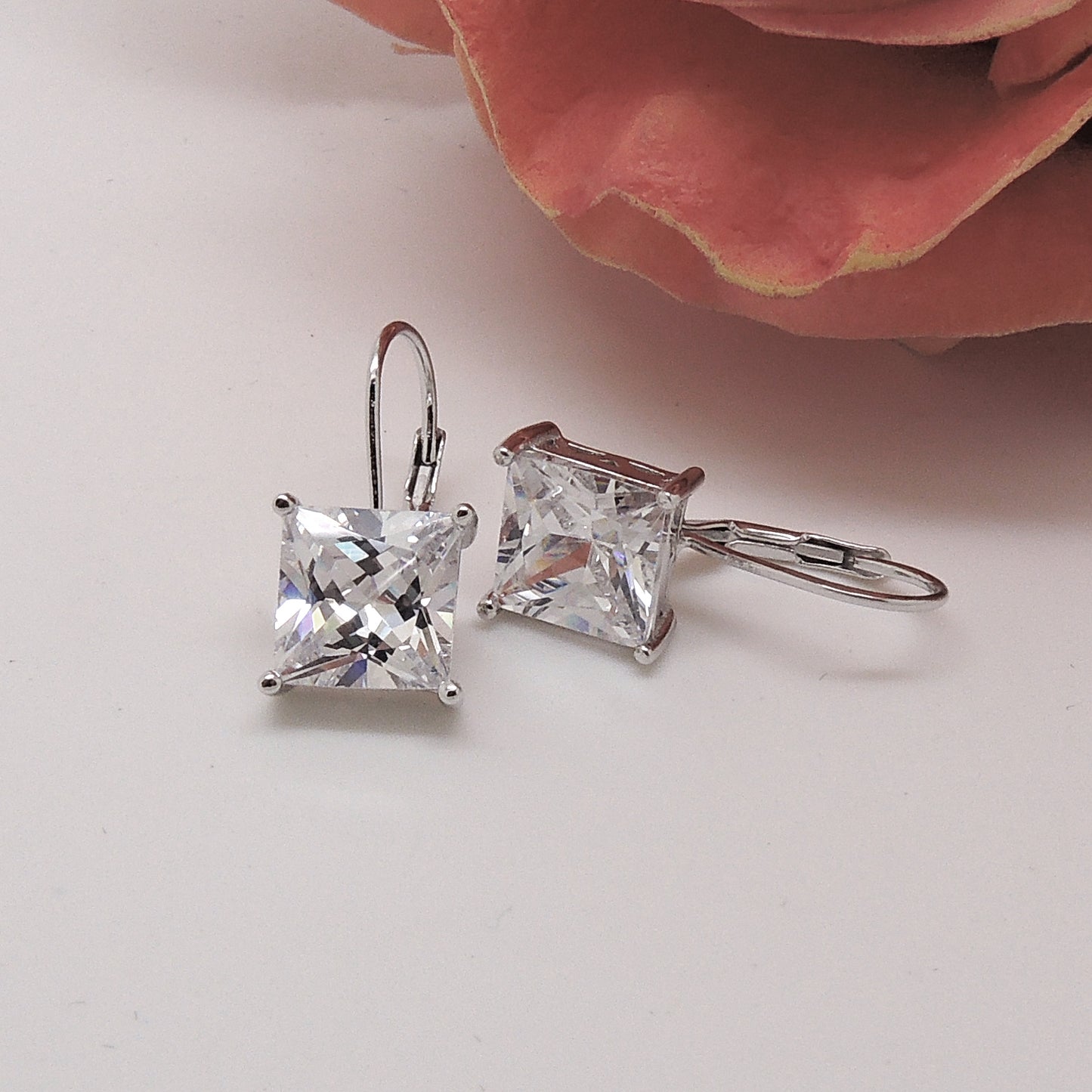 Mia Princess Cut Cz Drop Earrings Sterling Silver Womens Ginger Lyne Collection