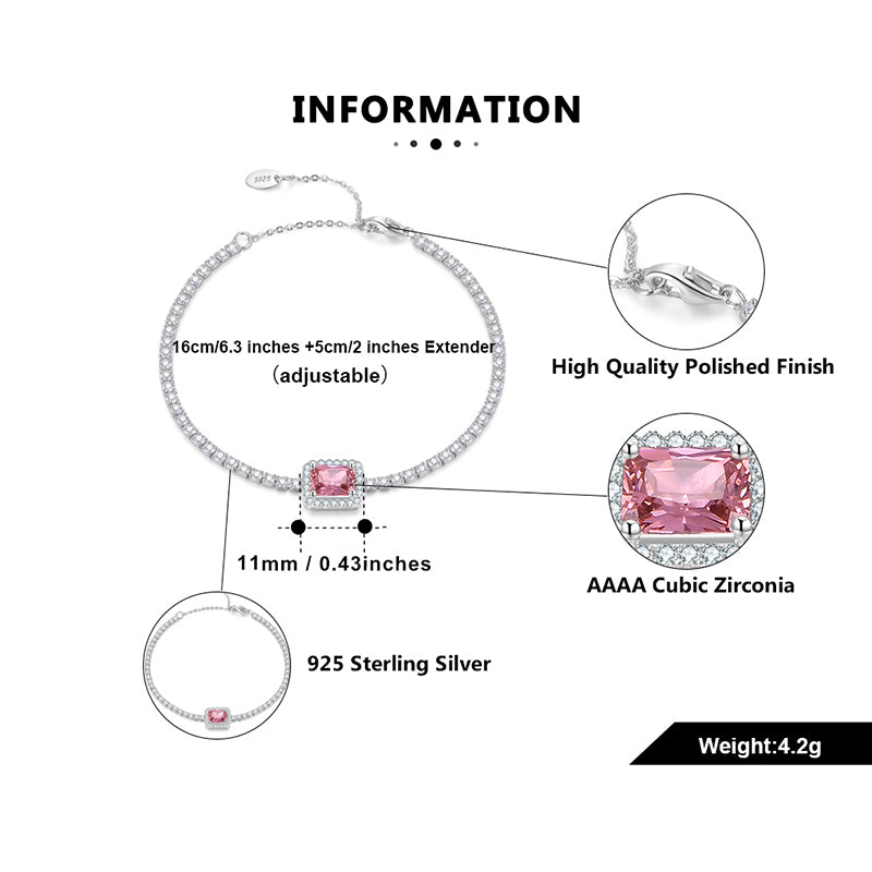 Halo Tennis Chain Bracelet for Women Adjustable Sterling Silver Pink CZ Ginger Lyne Collection - Clear