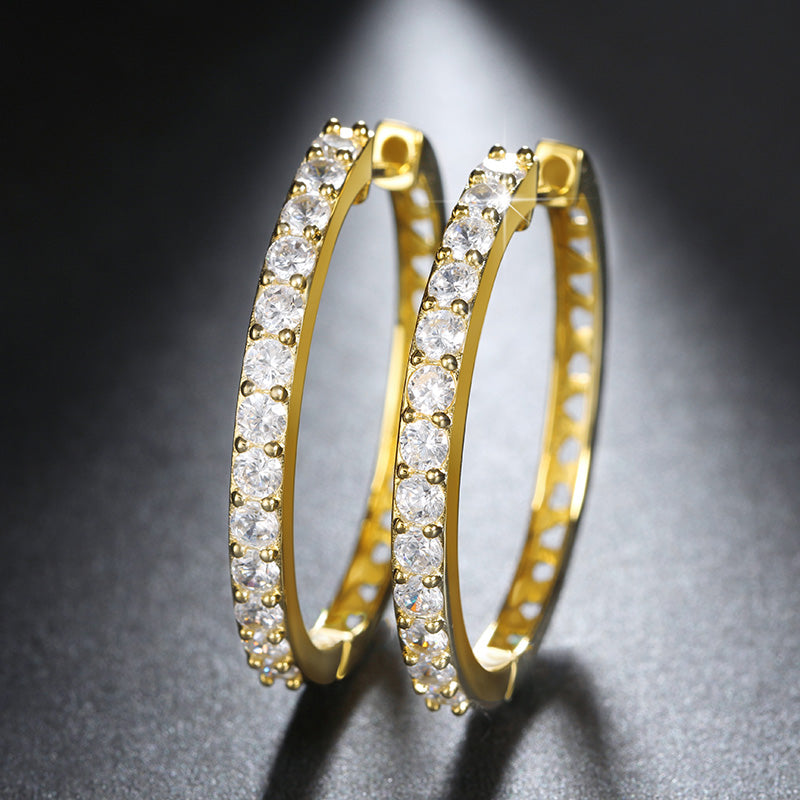 Hoop Earrings for Women Gold Plated Clear Cubic Zirconia Ginger Lyne Collection - Gold