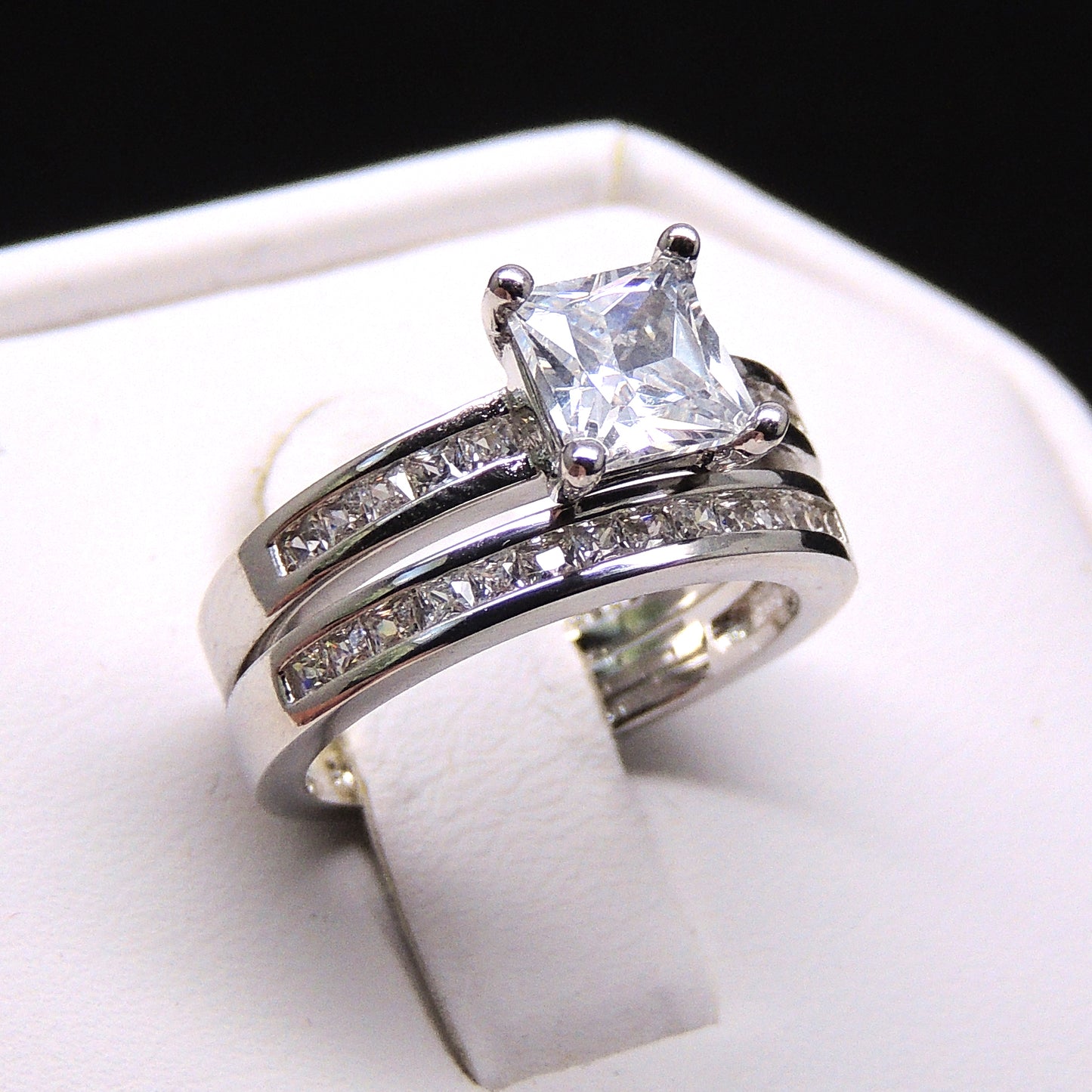 KristieBridalSetPrincessCutCzEngagementRingWomensGingerLyneCollection_Silver-2