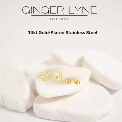 French Bulldog Dog Earrings for Women Frenchie Love Puppy 14KT Gold Plated Stainless Steel Stud Ginger Lyne - Gold