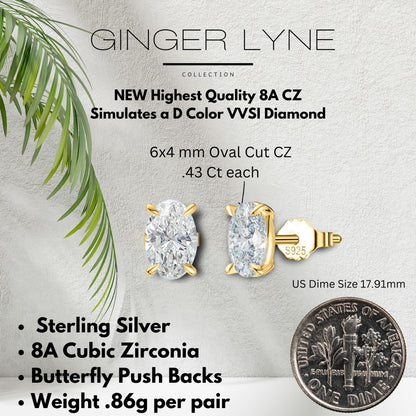 Oval Cut Stud Earrings for Women .86 Ct Simulated Diamond Sterling Silver Ginger Lyne - Gold