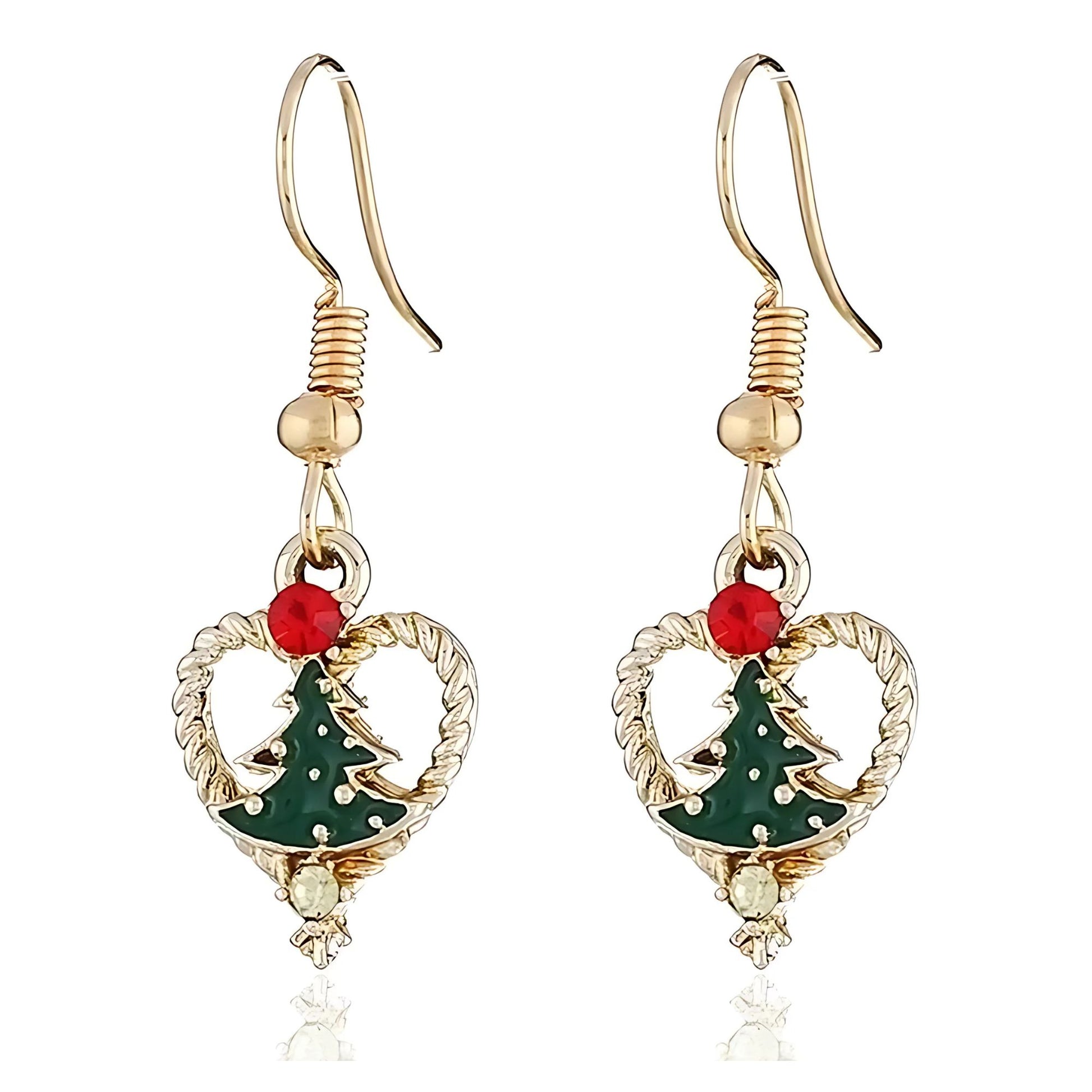 ChristmasTreeHeartHookEarringsWomensGreenEnamelGoldToneAlloyGingerLyneCollection_Green-1
