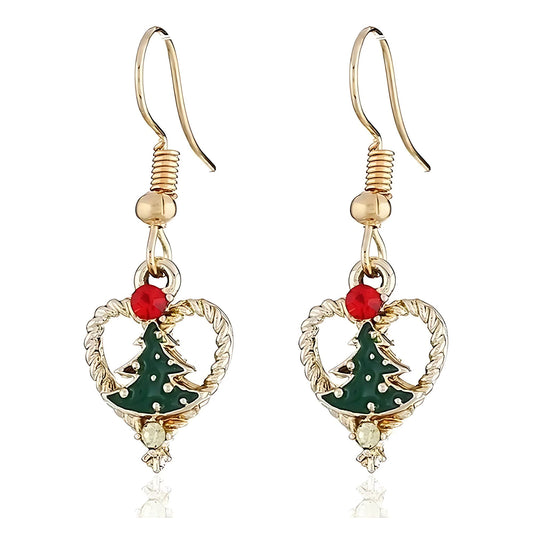 ChristmasTreeHeartHookEarringsWomensGreenEnamelGoldToneAlloyGingerLyneCollection_Green-1