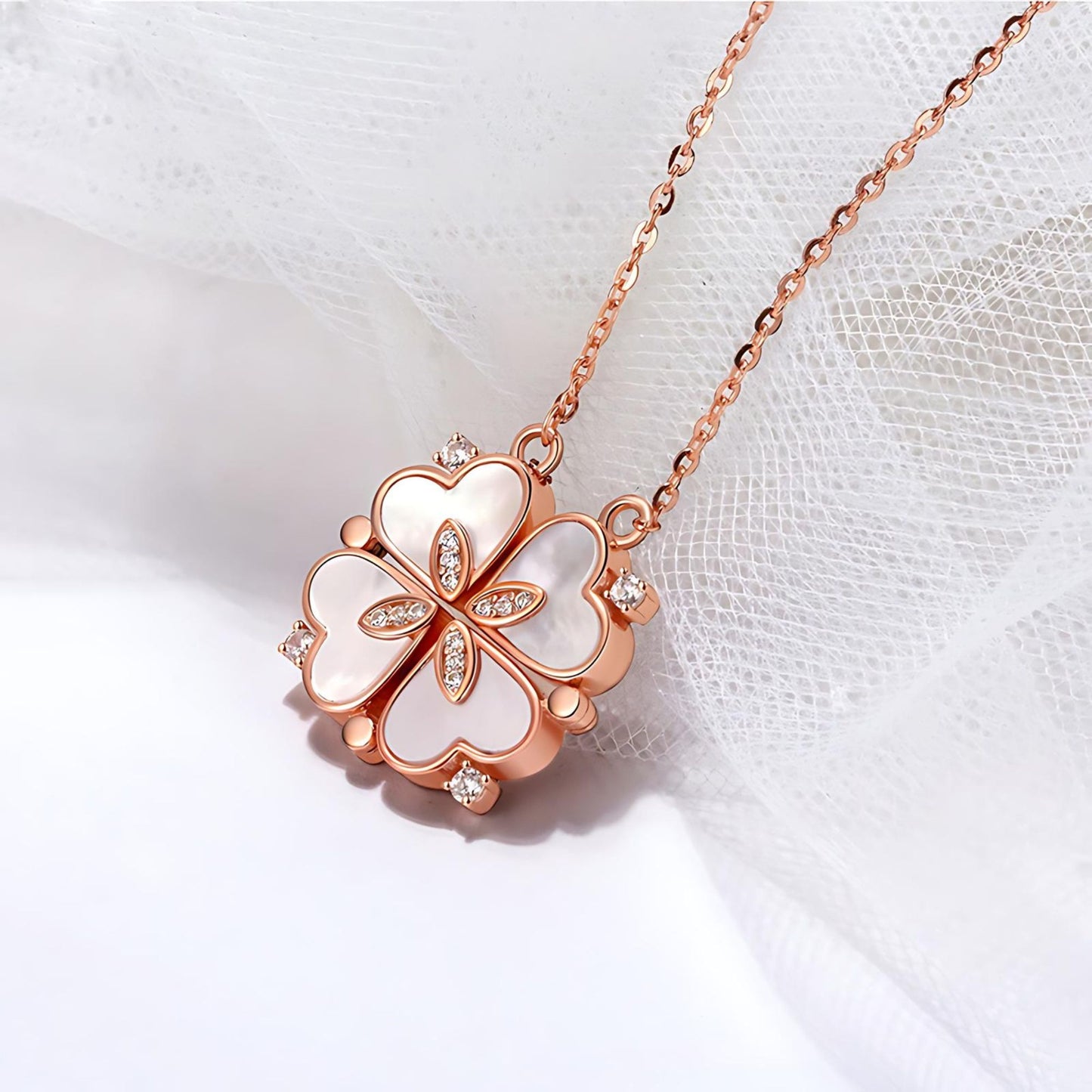 4 Leaf Clover Heart Pendant Necklace for Women Magnetic Sterling Silver Ginger Lyne Collection - Rose Gold