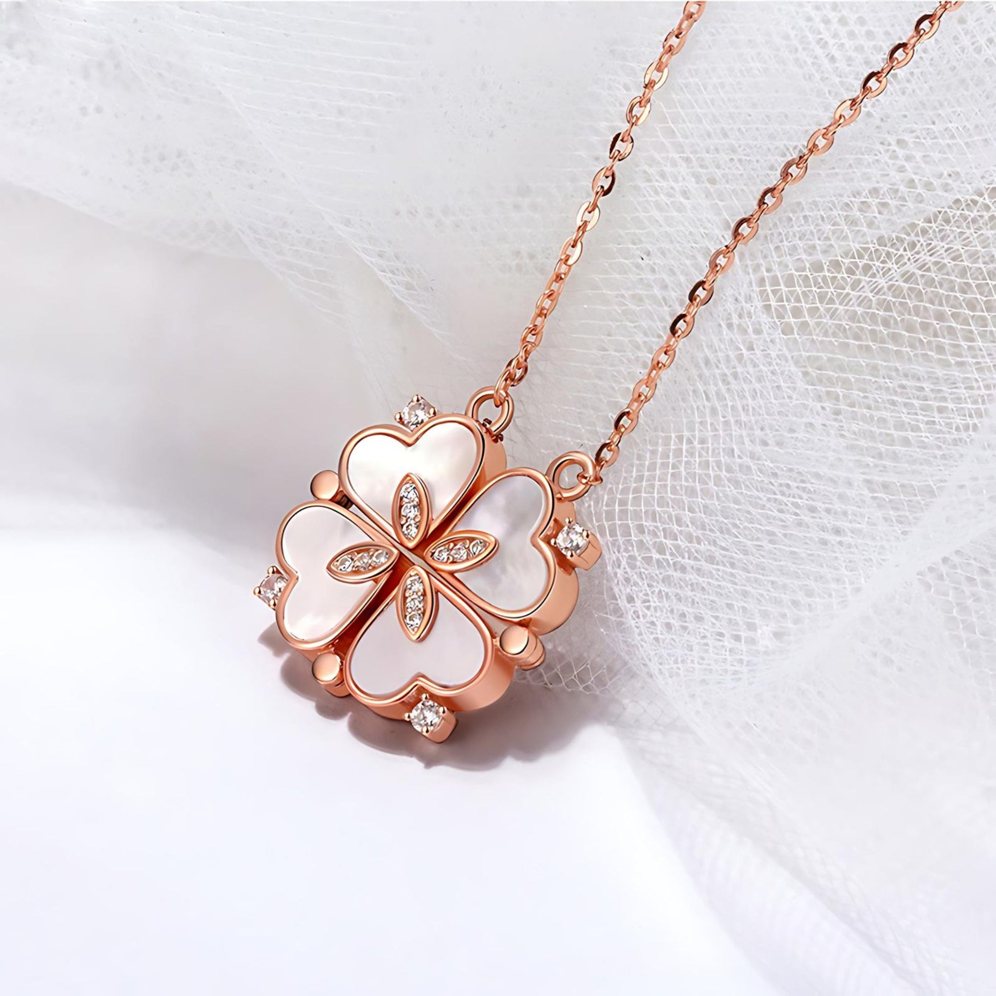 4 Leaf Clover Heart Pendant Necklace for Women Magnetic Sterling Silver Ginger Lyne Collection - Rose Gold