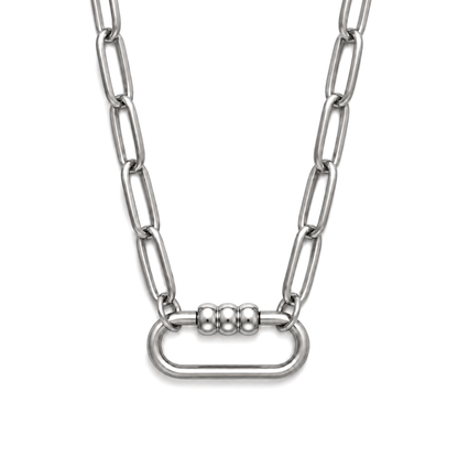 Silver Tone 3 Bead Screw Rectangle Carabiner Charm Holder Necklace Paperclip Chain 18-20 Inch Stainless Steel by Ginger Lyne - Silver-PaperclipChain/Rect 3 Bead CH