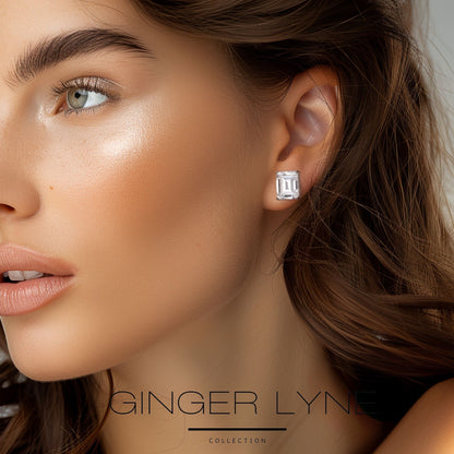 EmeraldCutStudEarringsforWomen7.5CtSterlingSilverStudsforherGingerLyneCollection_Silver-4