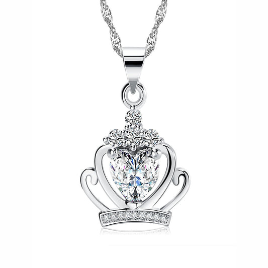 Crown Pendant Chain Necklace for Women Sterling Silver Clear Cubic Zirconia Ginger Lyne Collection