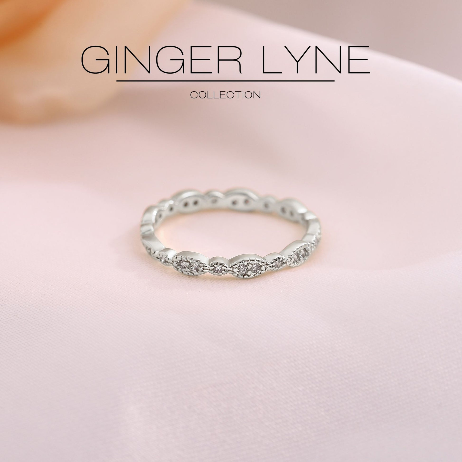 EternityWeddingBandforWomenCubicZirconiaSterlingSilverStackingRingsGingerLyneCollection_Scallop-Silver-2