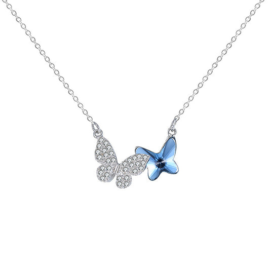 Butterfly Pendant Necklace Womens Blue Crystal Sterling Silver Ginger Lyne Collection