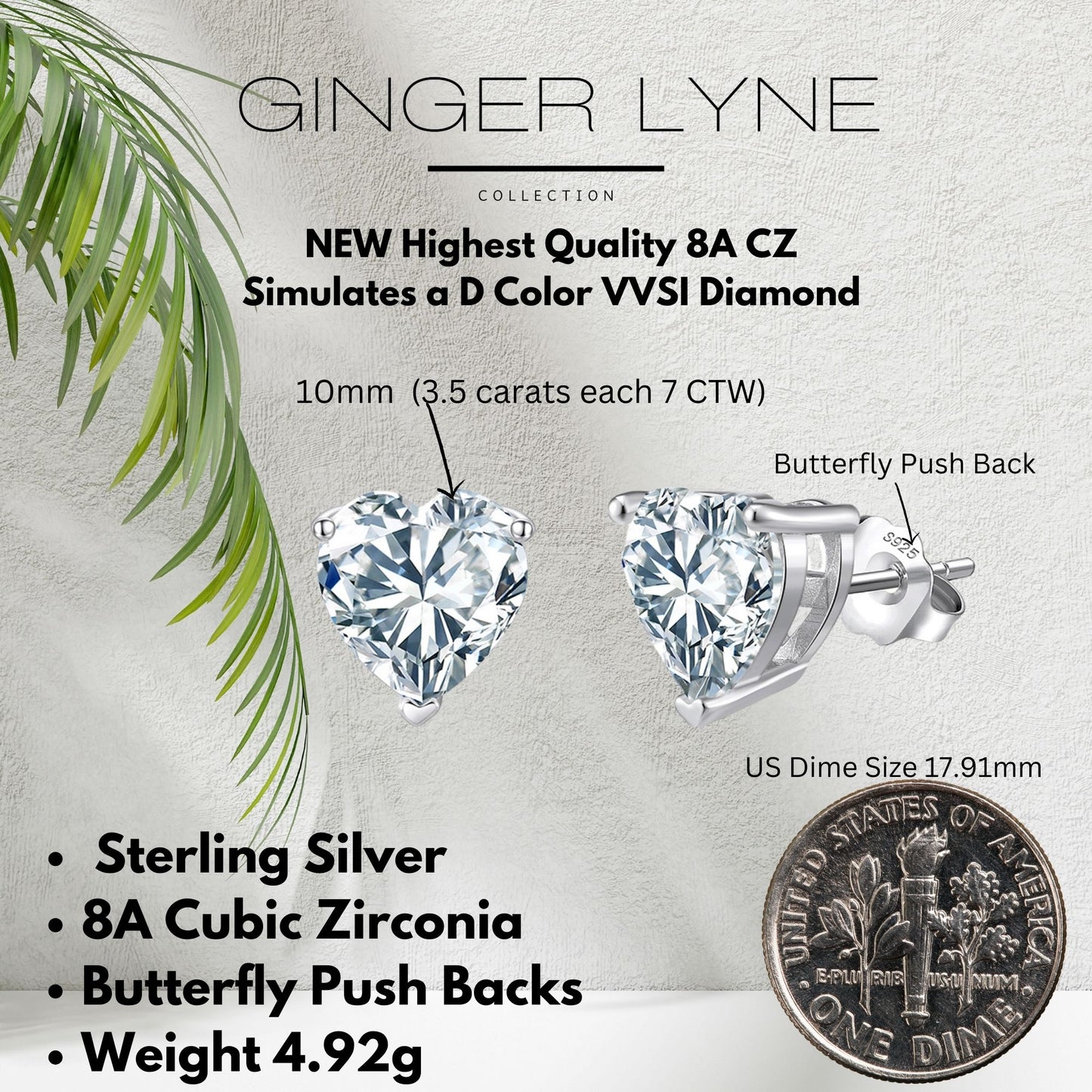 Heart Cut Stud Earrings for Women 5 Ct Simulated Diamond Sterling Silver Ginger Lyne
