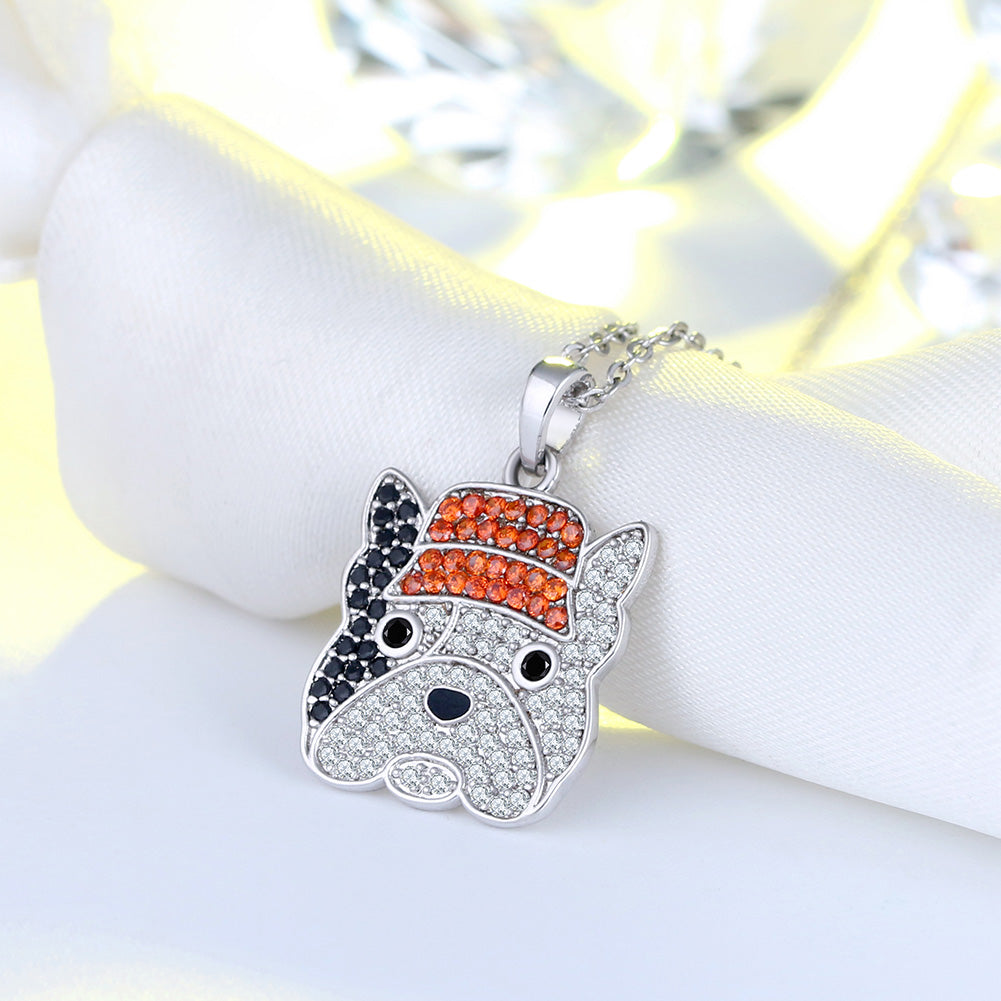 French Bulldog Pendant Necklace for Women Sterling Silver Cz Ginger Lyne Collection