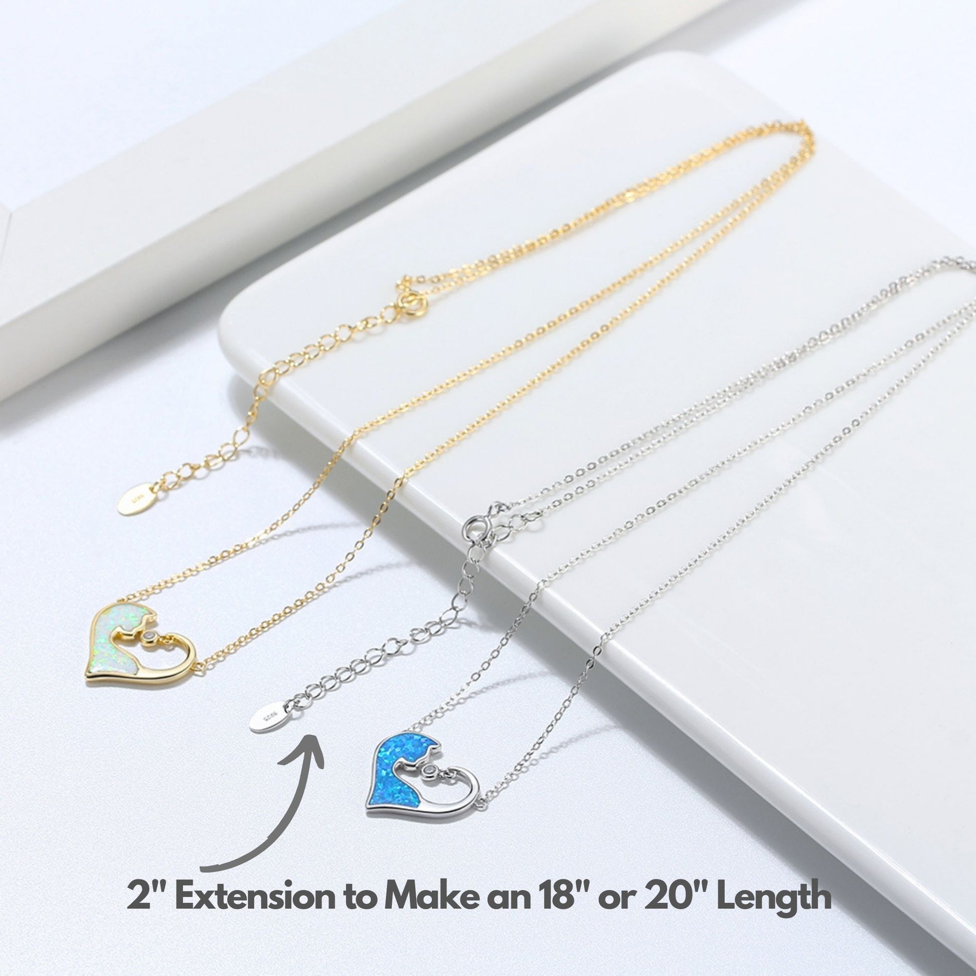Cat Heart Pendant Necklace for Women Blue Fire Opal CZ Sterling Silver Ginger Lyne Collection - Silver