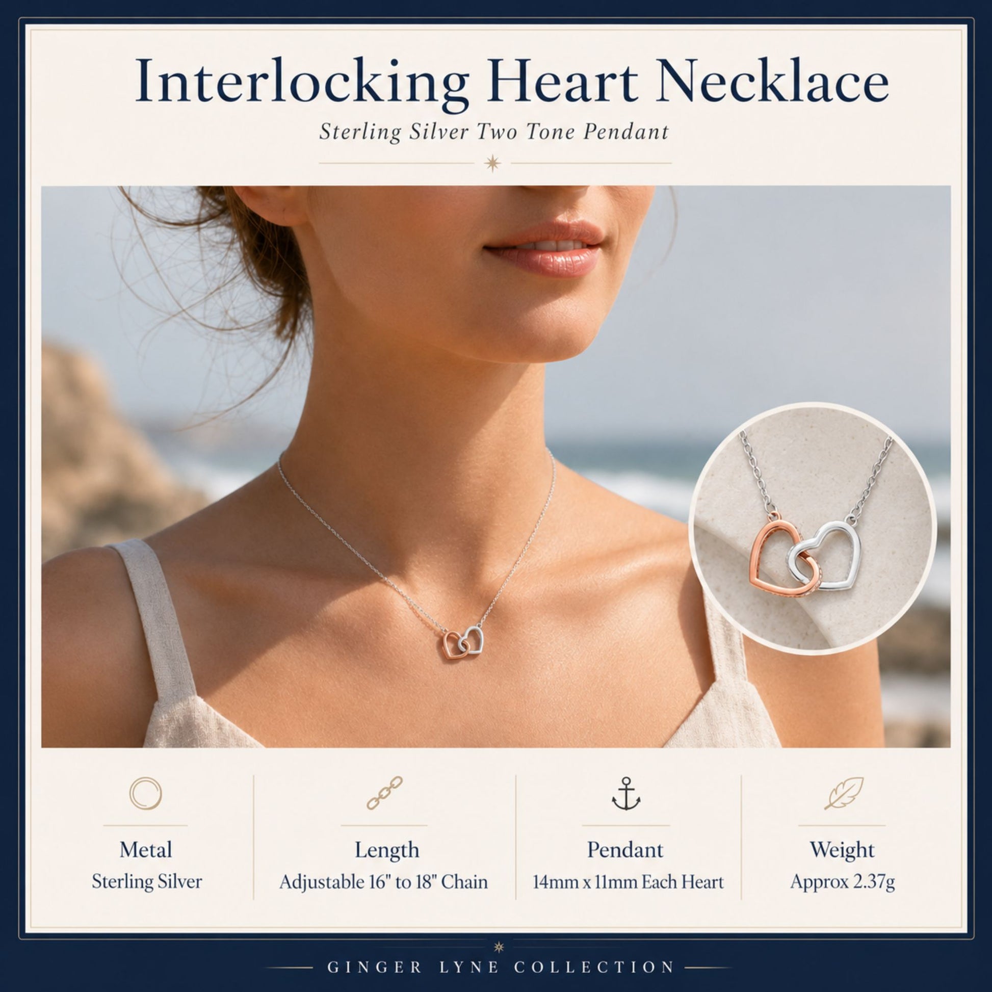 InterlockingHeartNecklace,LinkedTwoToneSterlingSilverLovePendantbyGingerLyneCollection_Silver-3