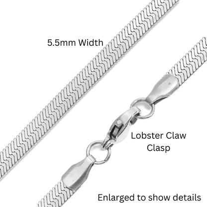 Herringbone Chain Necklace for Men or Women 18 Inch 5.5mm Wide Silver Tone Stainless Steel Ginger Lyne - Silver