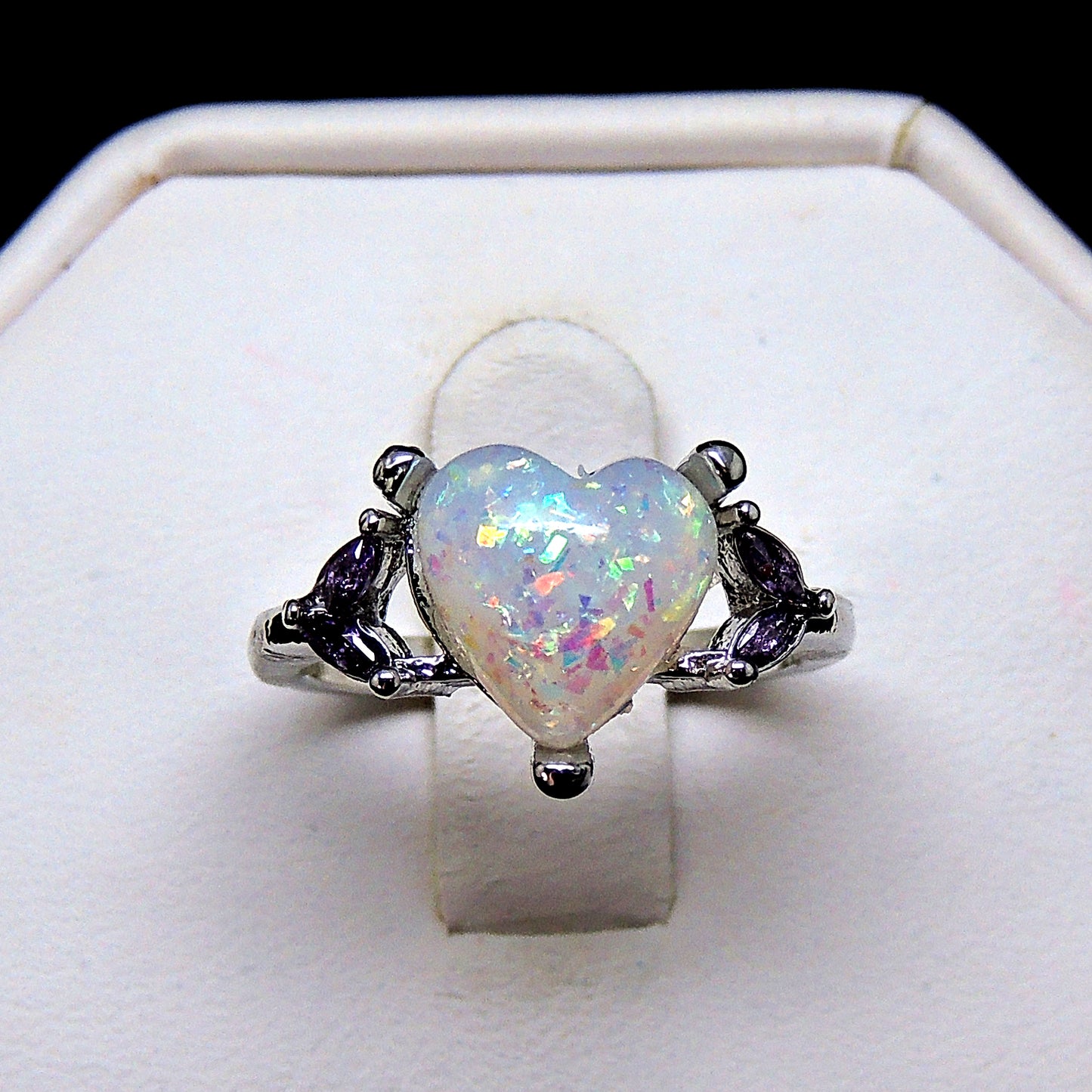 Milana Statement Ring Purple Cz Heart Fire Opal for Women Ginger Lyne Collection