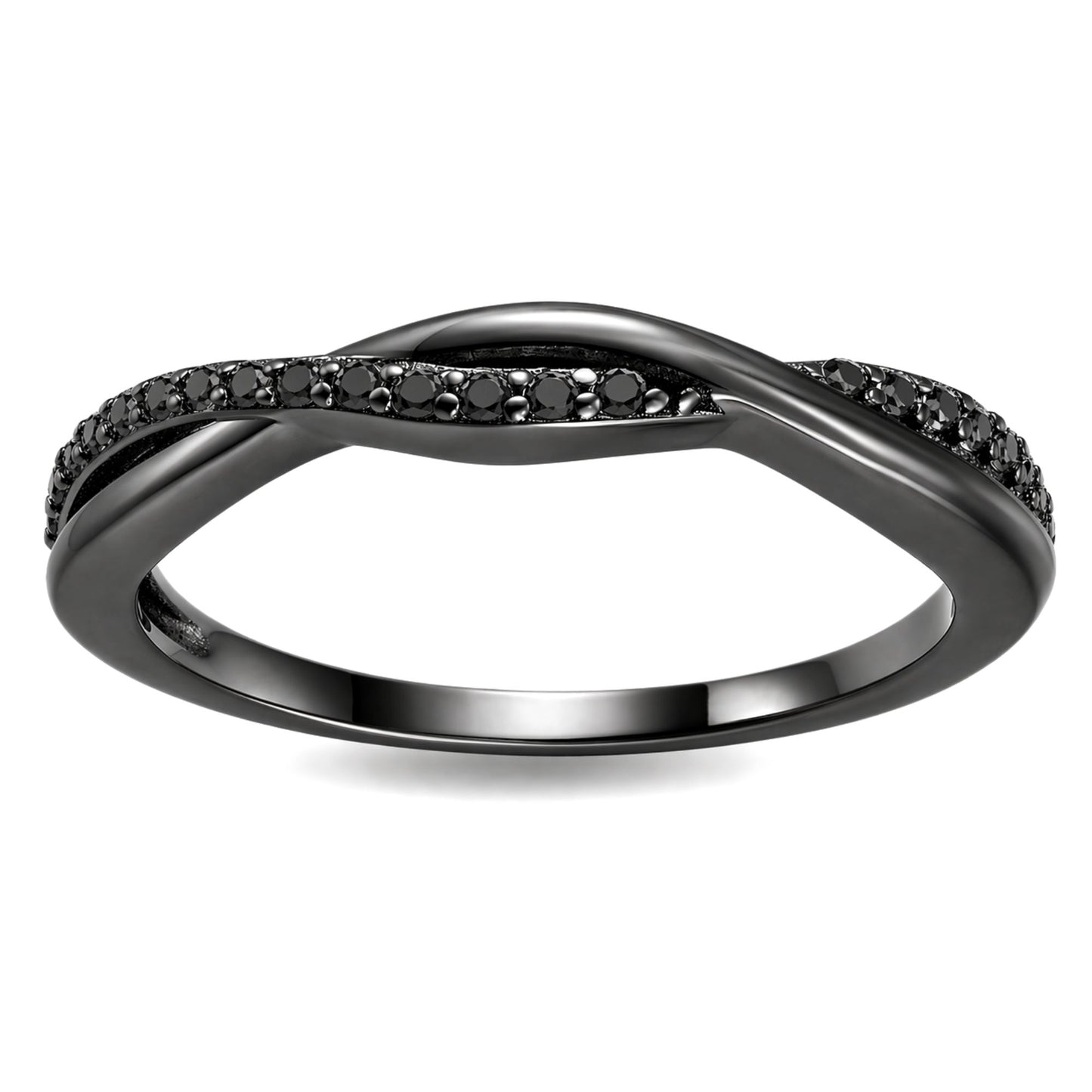 QueenaSterlingSilverBlackWeddingBandforWomenHalfEternityCzAnniversaryRingbyGingerLyneCollection_BlackBlackStonesCZ-1
