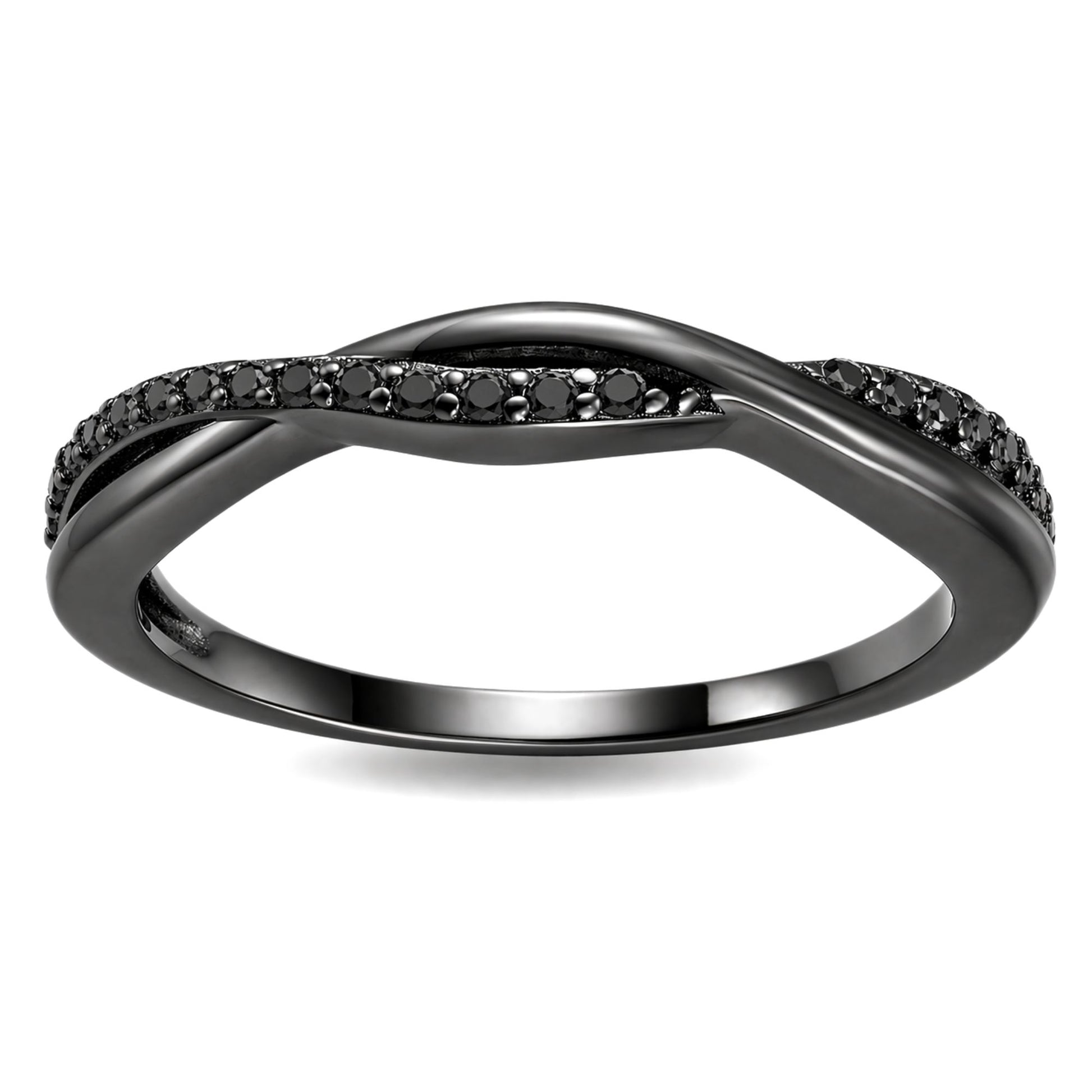 QueenaSterlingSilverBlackWeddingBandforWomenHalfEternityCzAnniversaryRingbyGingerLyneCollection_BlackBlackStonesCZ-1