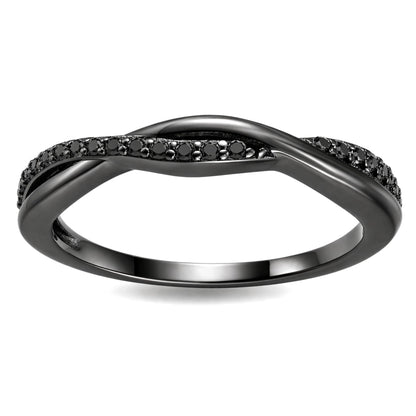 QueenaSterlingSilverBlackWeddingBandforWomenHalfEternityCzAnniversaryRingbyGingerLyneCollection_BlackBlackStonesCZ-1