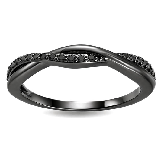 QueenaSterlingSilverBlackWeddingBandforWomenHalfEternityCzAnniversaryRingbyGingerLyneCollection_BlackBlackStonesCZ-1