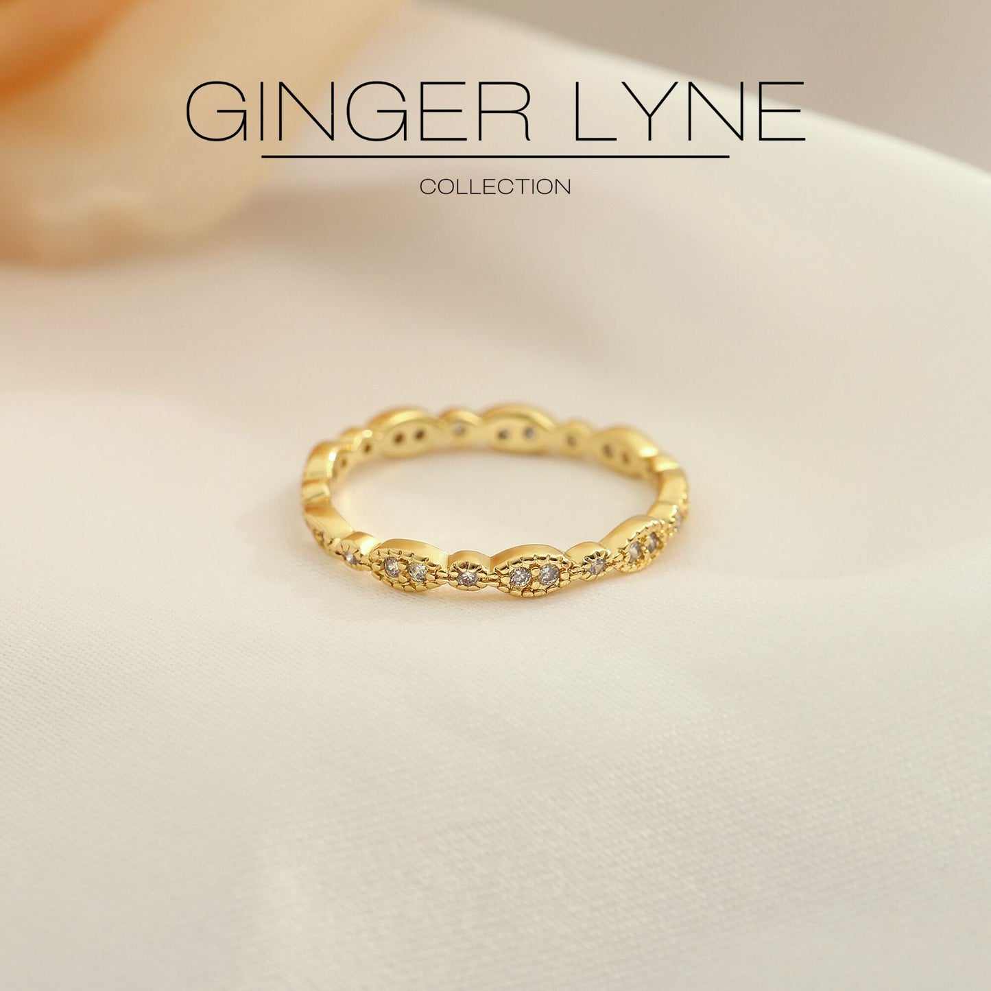 EternityWeddingBandforWomenCubicZirconiaSterlingSilverStackingRingsGingerLyneCollection_Scallop-Gold-3