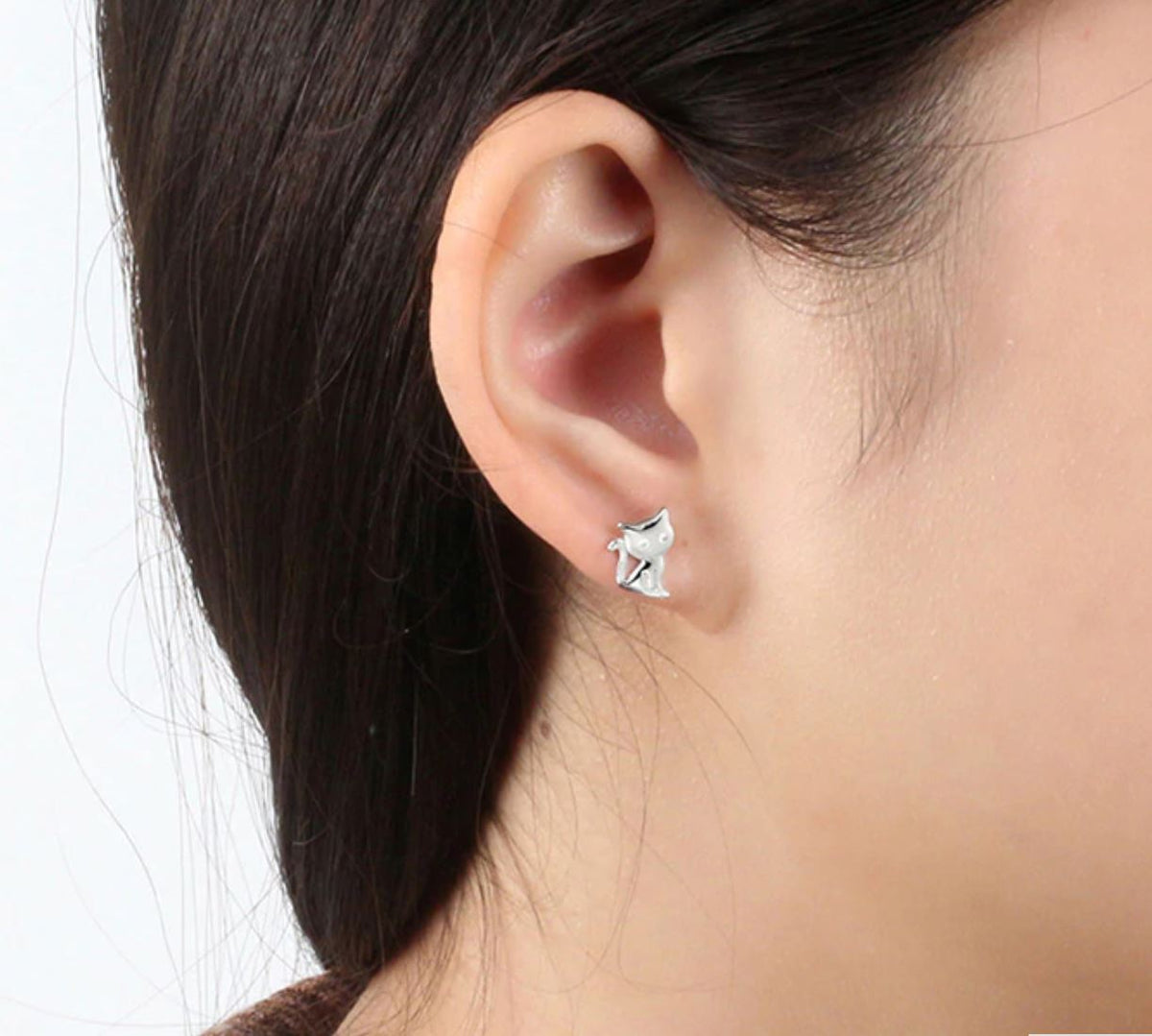 Kitty Cat Stud Earrings for Women Sterling Silver Cubic Zirconia Ginger Lyne Collection - Silver