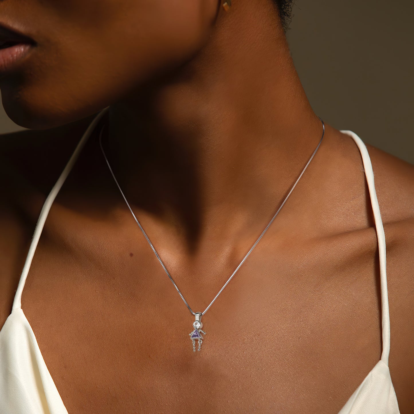 Birthstone Pendant Necklace for Girl Mom or Grandma by Ginger Lyne Sterling Silver CZ Family Birthday Charm - Girl February