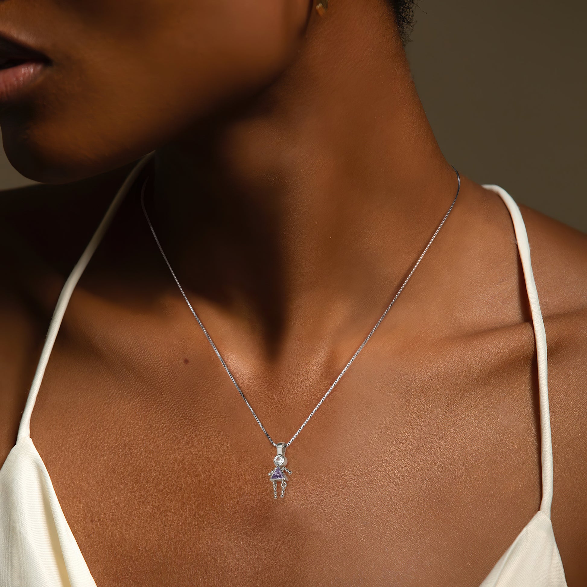 Birthstone Pendant Necklace for Girl Mom or Grandma by Ginger Lyne Sterling Silver CZ Family Birthday Charm - Girl February