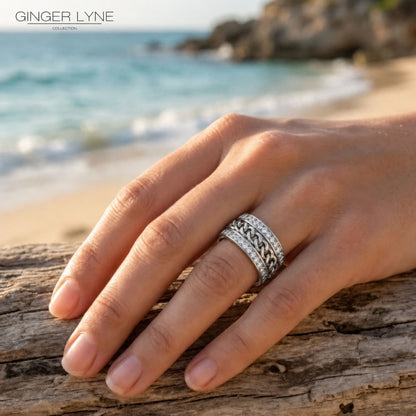 TwoRowCZEternityRingforWomenwithSpinnerStainlessSteel11MMWideBandGingerLyne_Silver-7