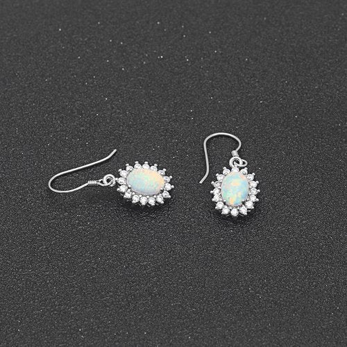 Fire Opal Hook Dangle Earrings for Women Cz Sterling Silver Ginger Lyne Collection - White