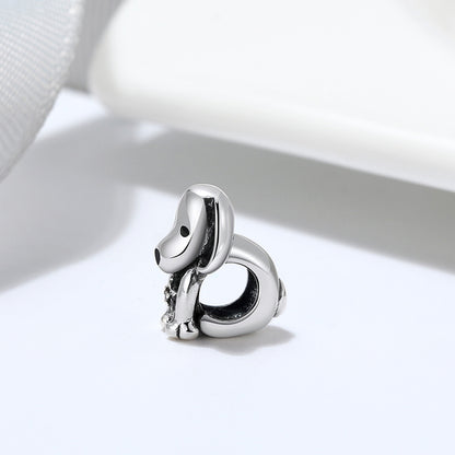 Puppy Dog Charm European Bead CZ Sterling Silver Ginger Lyne Collection