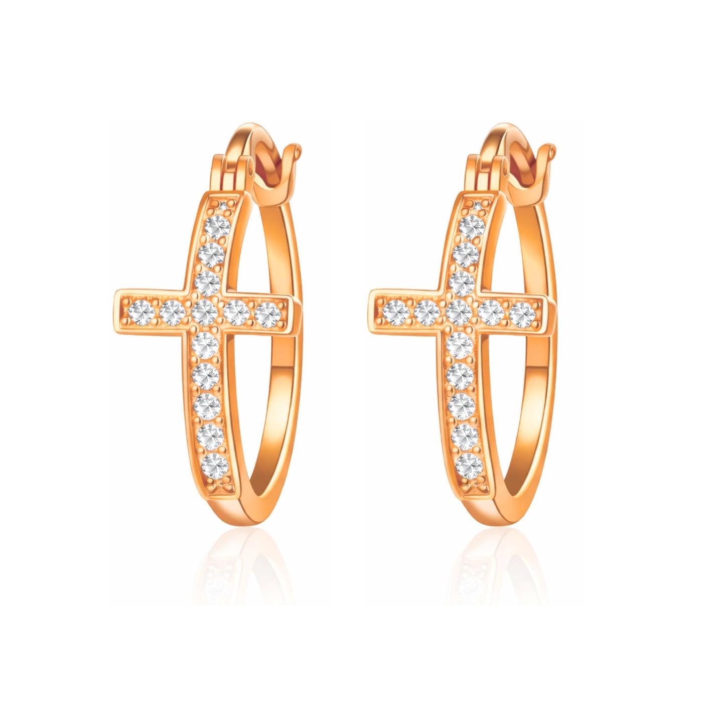 Cross Hoop Earrings for Women Cubic Zirconia Ginger Lyne Collection - Rose Tone-20mm