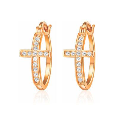 Cross Hoop Earrings for Women Cubic Zirconia Ginger Lyne Collection - Rose Tone-20mm