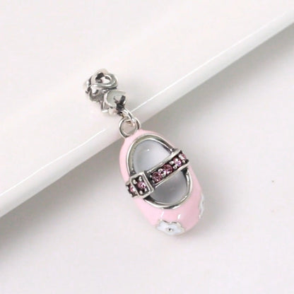 Baby Shoe Charm European Style Blue or Pink Sterling Silver CZ Ginger Lyne Collection - Pink