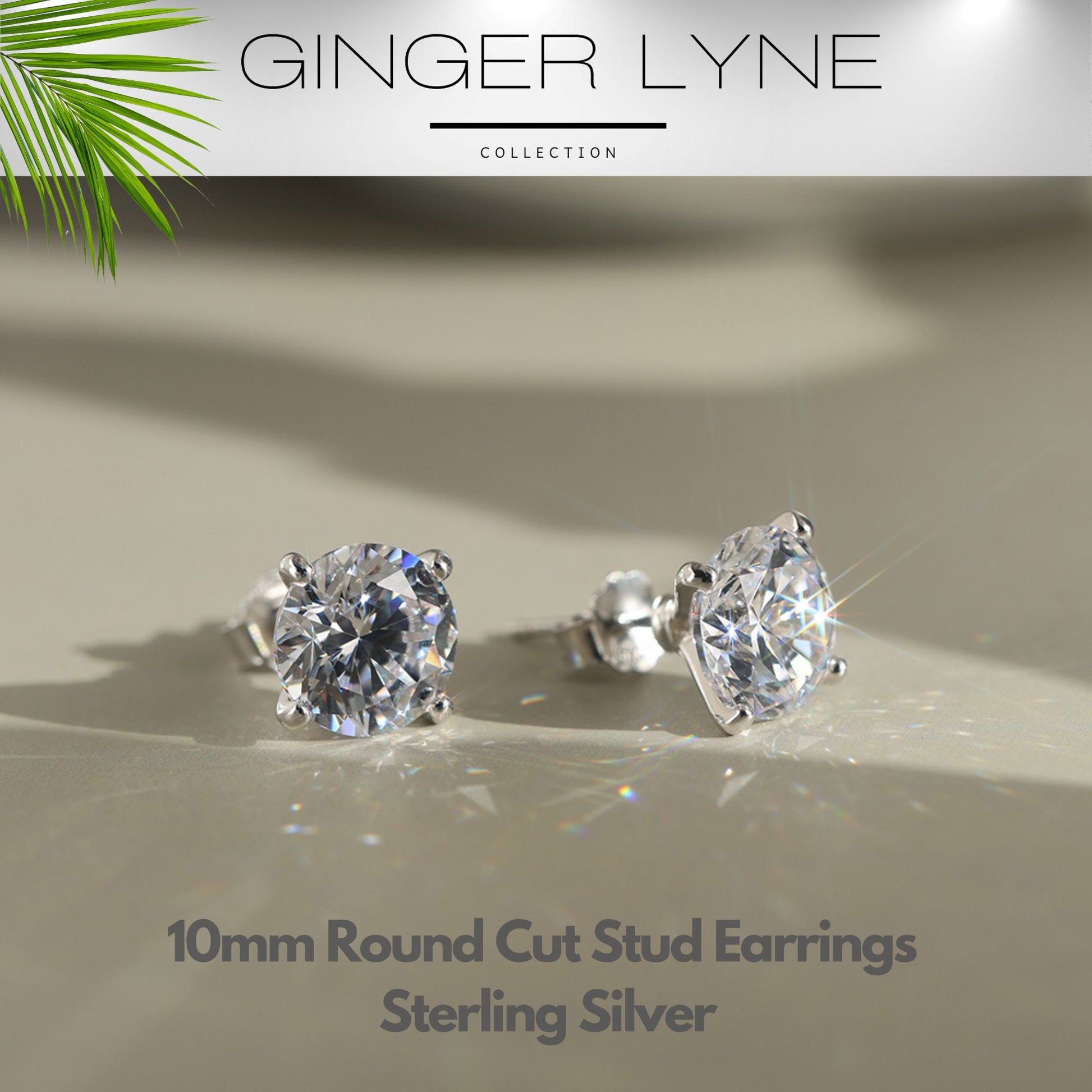 Solitaire Stud Earrings for Women 8 Ctw Sterling Silver Studs for her Ginger Lyne Collection - Silver