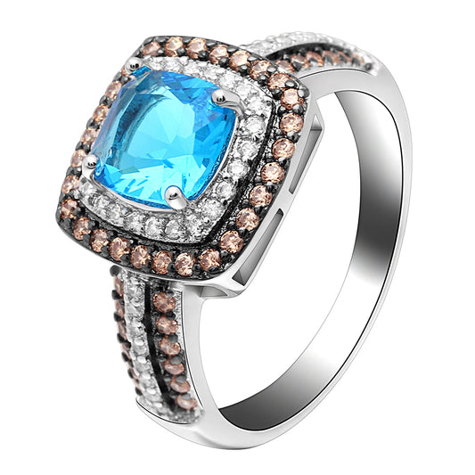 Coco Halo Engagement Ring Women Chocolate Blue Cz Ginger Lyne Collection