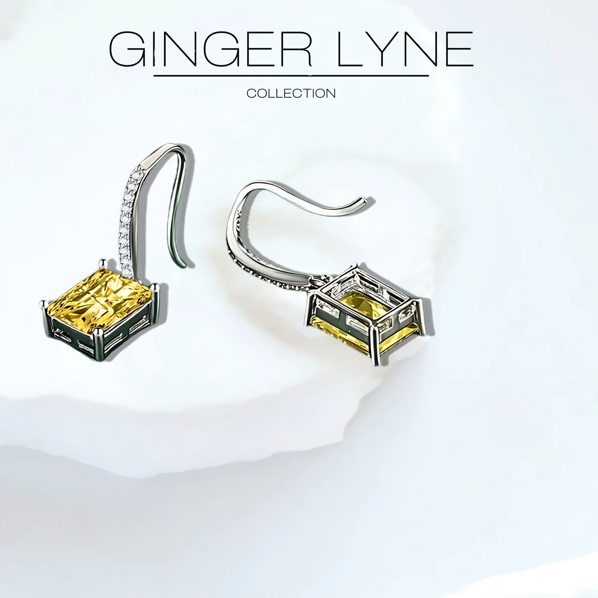Liora Dangle Earrings for Women Emerald Cut Cubic Zirconia Hook Ginger Lyne Collection - Yellow