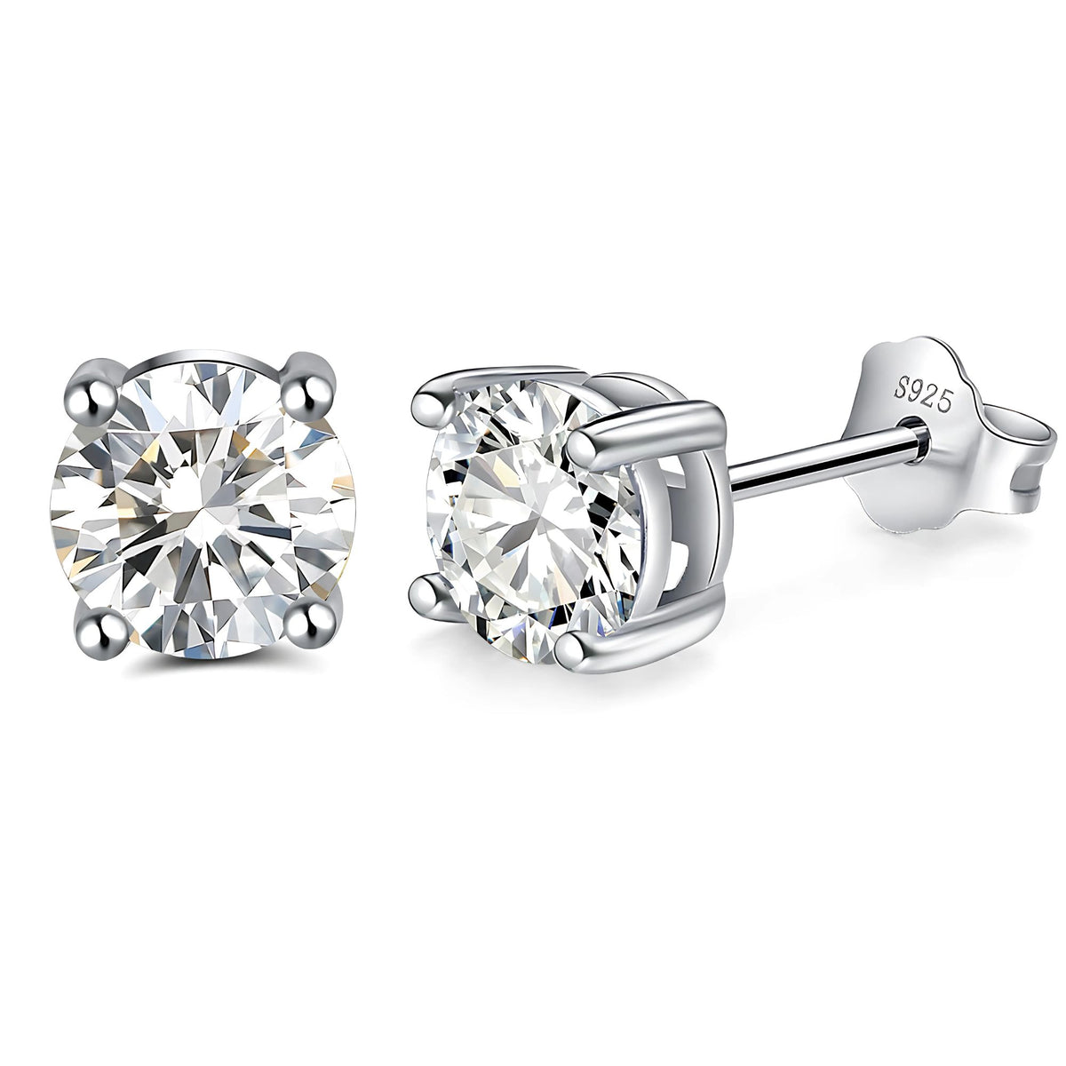 April Birthstone Stud Earrings for Women Clear Cubic Zirconia 6mm Sterling Silver Studs by Ginger Lyne - Clear