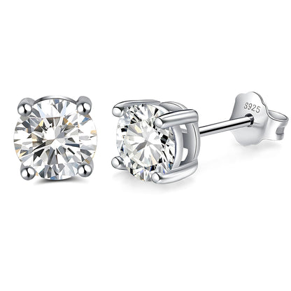 April Birthstone Stud Earrings for Women Clear Cubic Zirconia 6mm Sterling Silver Studs by Ginger Lyne - Clear