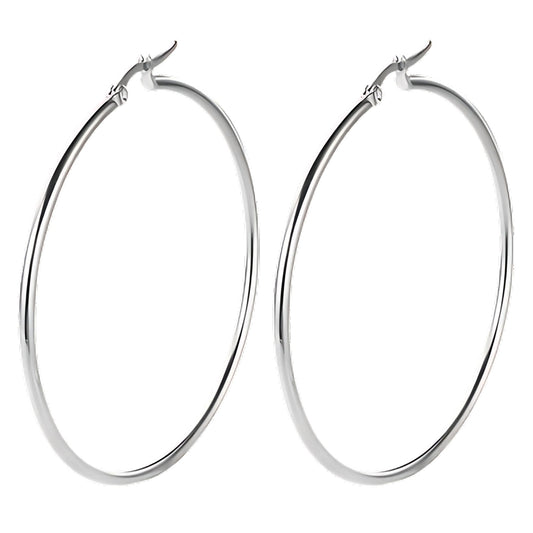 LargePlainHoopEarringsforWomenSilverToneStainlessSteelGingerLyneCollection_50mm-Silver-1